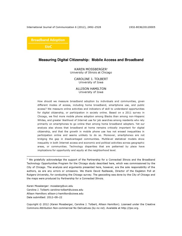 Measuring Digital Citizenship: Mobile Access and Broadband