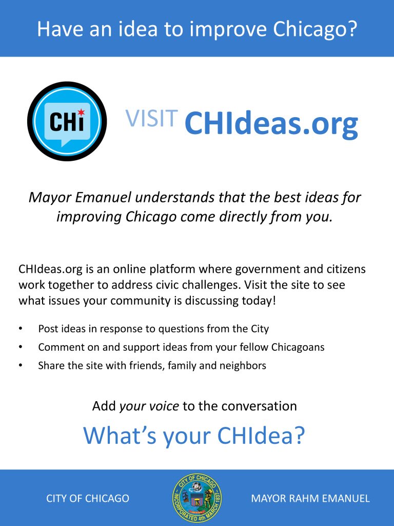 This site is an online platform to provide opportunities for government and citizens to work together by connecting civic challenges to community problem-solvers. We believe the best way to tackle challenges that affect the community is with the community. By using a platform that allows members of the community to contribute from their own homes and on their own schedules, we believe that we will be able to engage a broader audience. And with this broader audience comes a broader range of ideas, solutions and participation. So, who should participate on this site? You! We want your ideas, your feedback, your comments and your point of view. Together, we can build a better community!