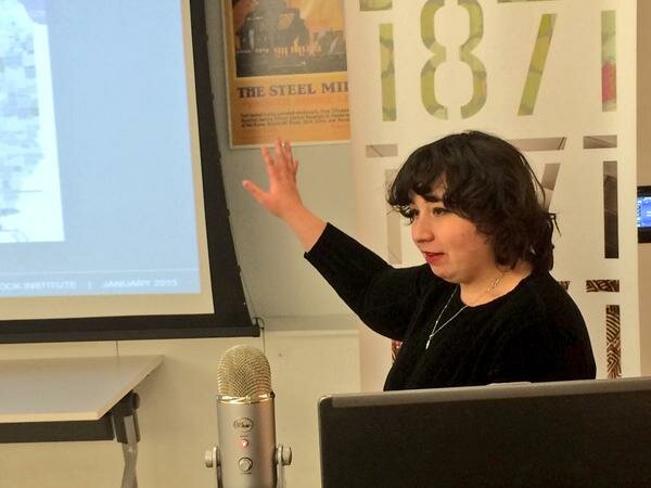 Julianna Nunez from the Woodstock Institute speaks at OpenGov Hack Night
