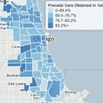 Percent of live births in which mother began prenatal care during 1st trimester, 1999 - 2009 (Chicago Health Atlas)