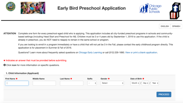 Early Bird Preschool Application