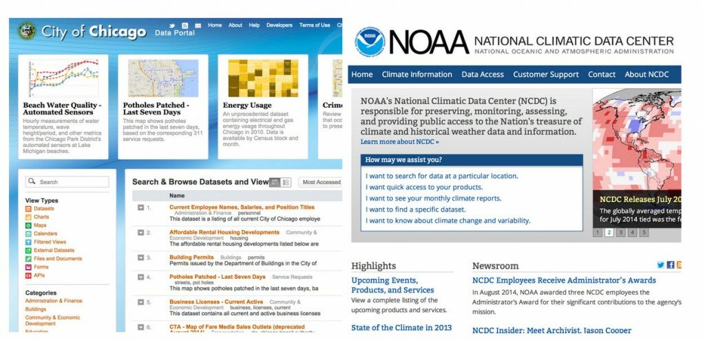 How can we go beyond individual databases to see the big picture? (City of Chicago / National Oceanic and Atmospheric Administration data portals)