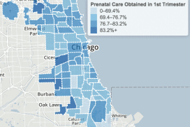 Percent of live births in which mother began prenatal care during 1st trimester, 1999 - 2009 (Chicago Health Atlas)